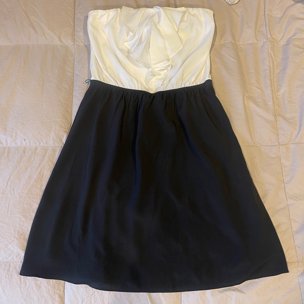 Express Cream and Black Strapless A-line Cocktail Dress